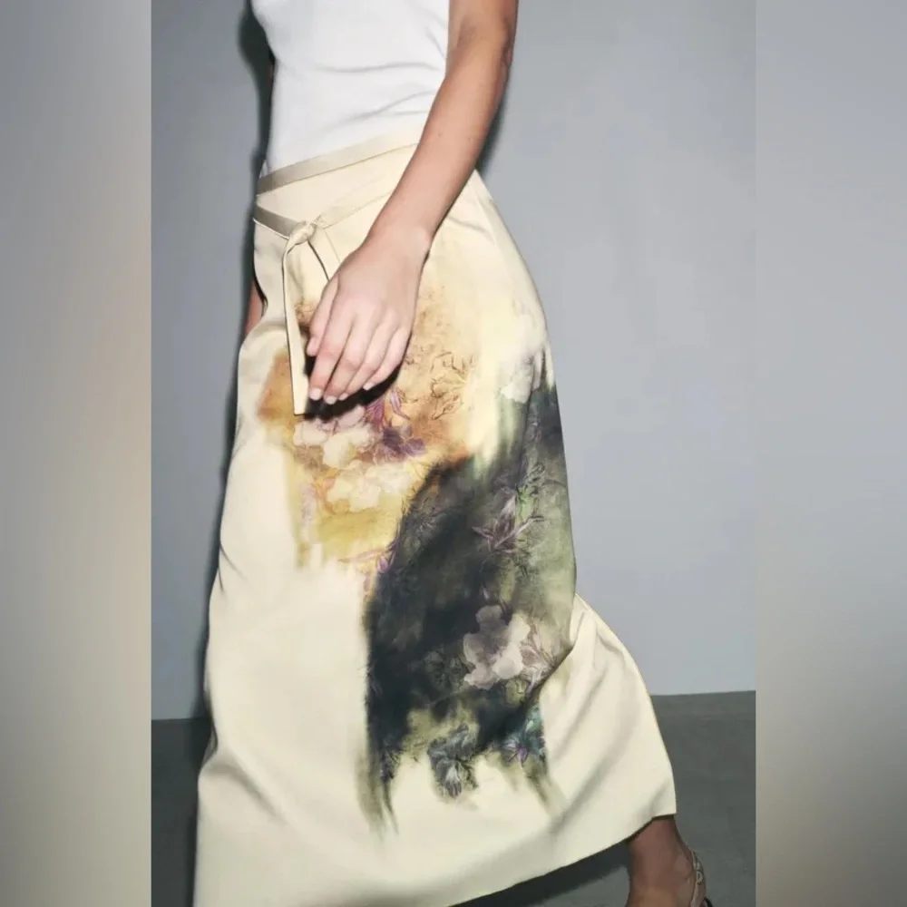 Zara Cream and Brown Midi Skirt - Picture 4 of 12